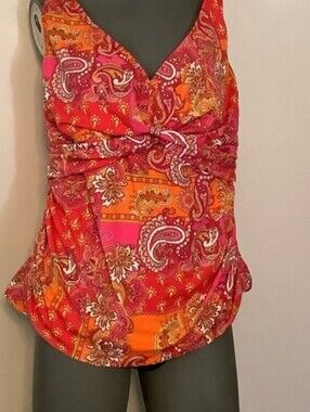 Chaps RALPH LAUREN Women’s Pink-Orange Paisley V-Neck Tank Top Size 18W